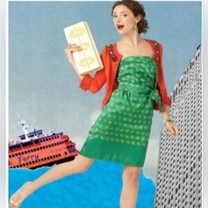 Kate Spade Green Women’s Strapless Peacock Avenue Kay Silk Cocktail Dress Sz 6